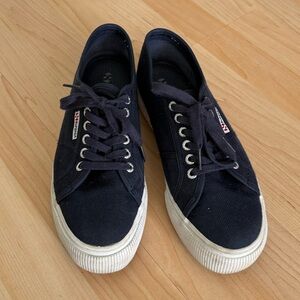 Superga Dark Blue Canvas Platform Sneakers
